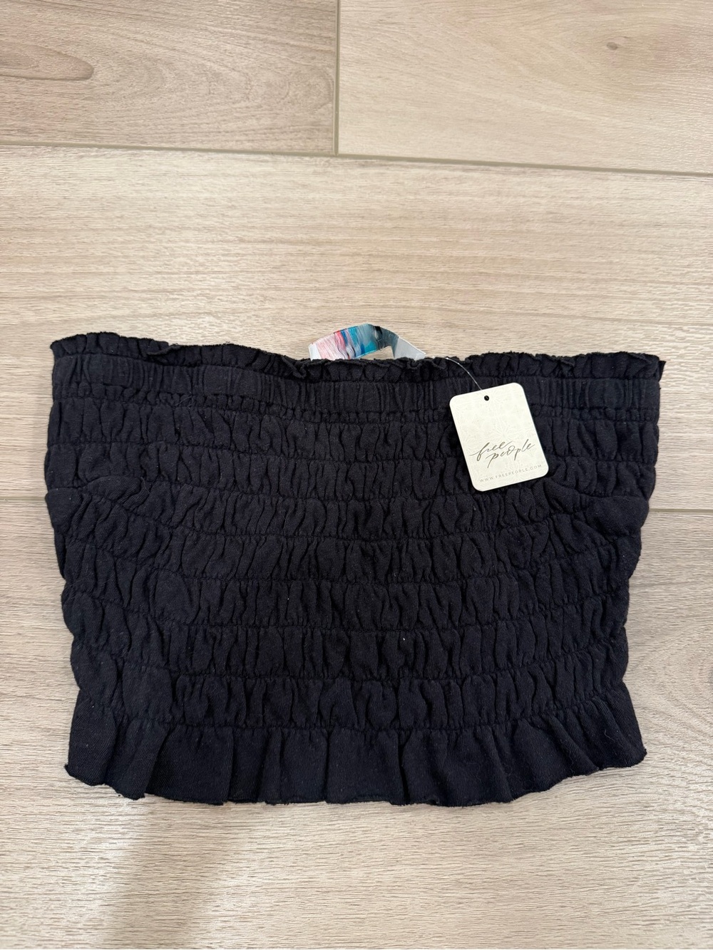 NWT Free People Solange Tube Top Womens XS Black Smocked Strapless Crop Ruffle